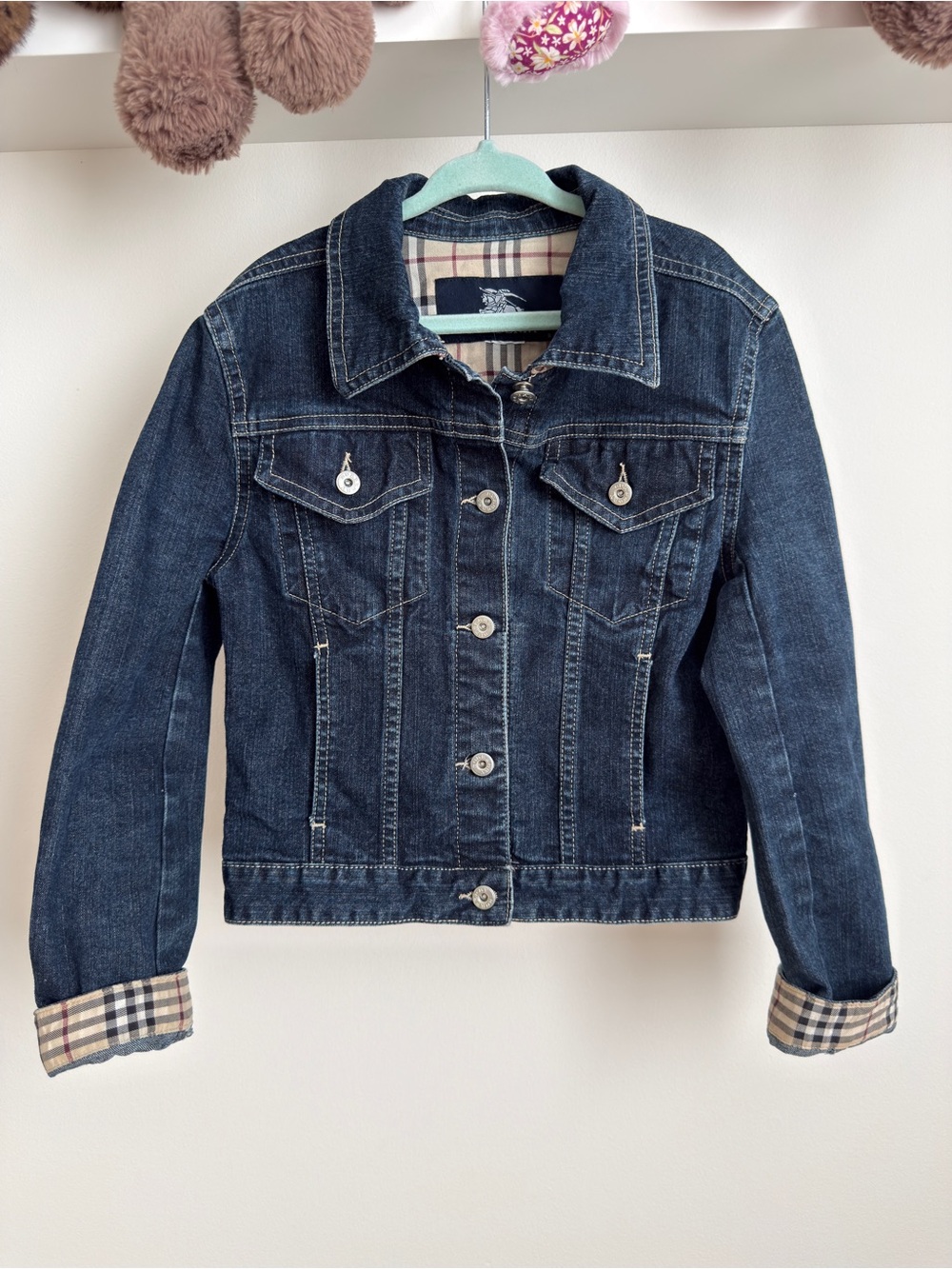 Burberry Kids Dark Wash Denim Jacket Nova Check Lined Size 8